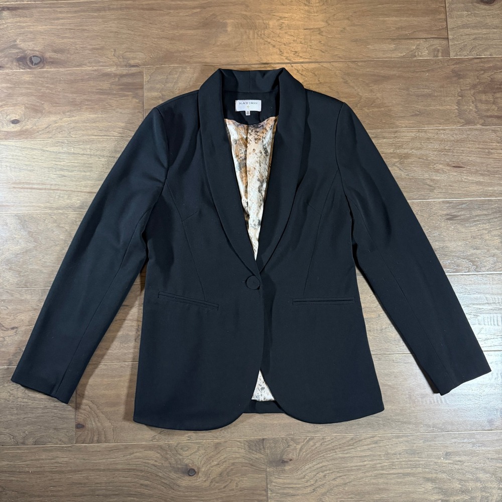 Black Swan‎ Women Black Single Button Blazer Snakeskin Lining Medium